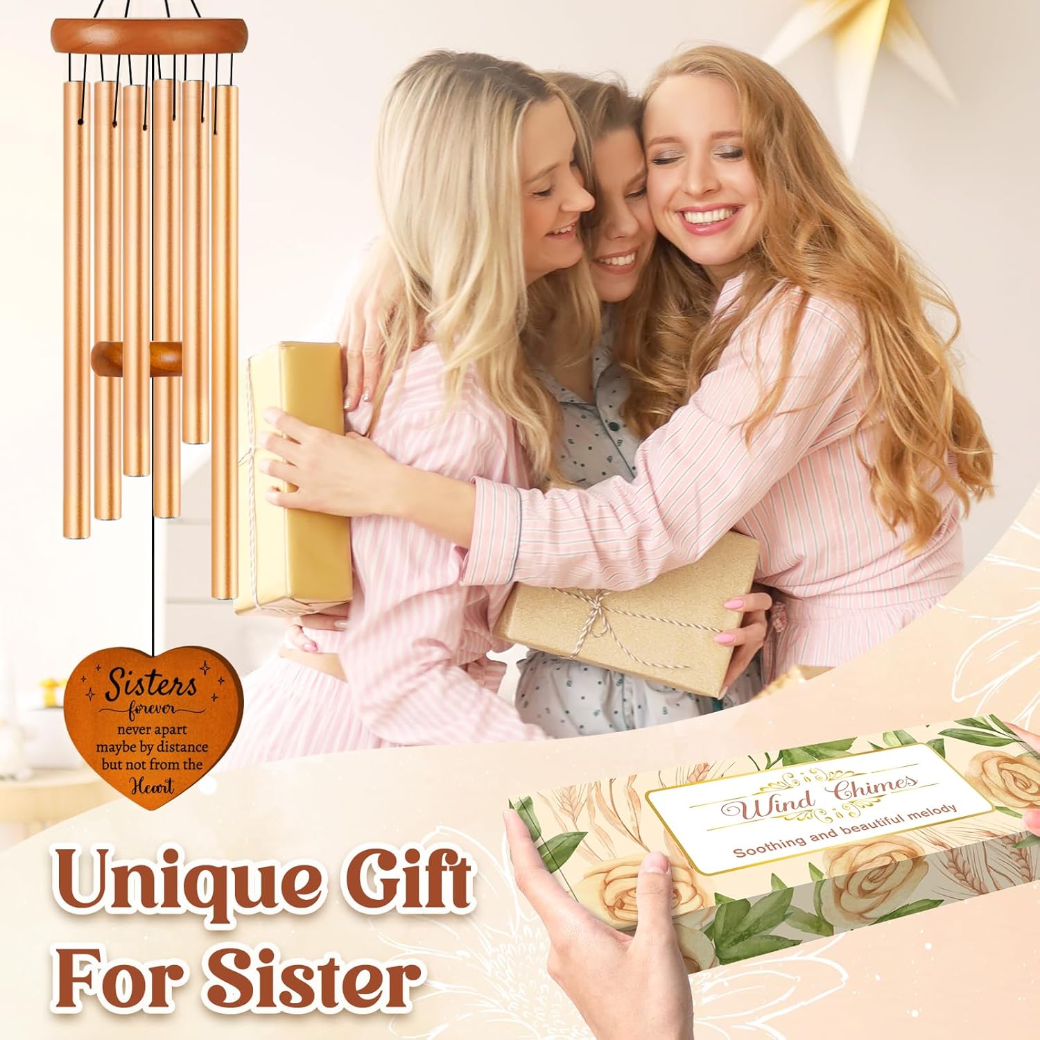 Sisters Gifts from Sister, Sister Birthday Gifts 36" Wind Chime, Bestie Gift for Women, Unique Sisters Gift for Birthday, Christmas, Mothers Day, Wedding, Graduation, Garden Decoration Large Size - Image 2