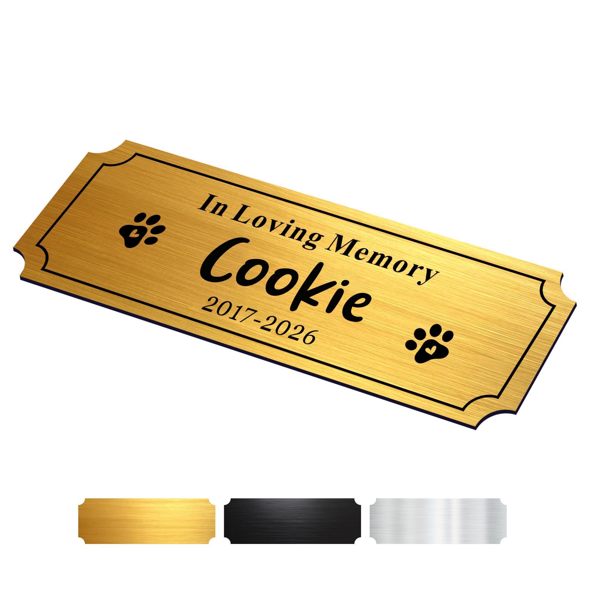 EDSG Engraved Plaques Personalised, Memorial Plaques for Doors Urns Solid, Pet Memorial Plaques, Metal Plate Engraved 1x3in Name Plate Name Label Plaque with Adhesive Backing(Gold-1x3in, Design 2)