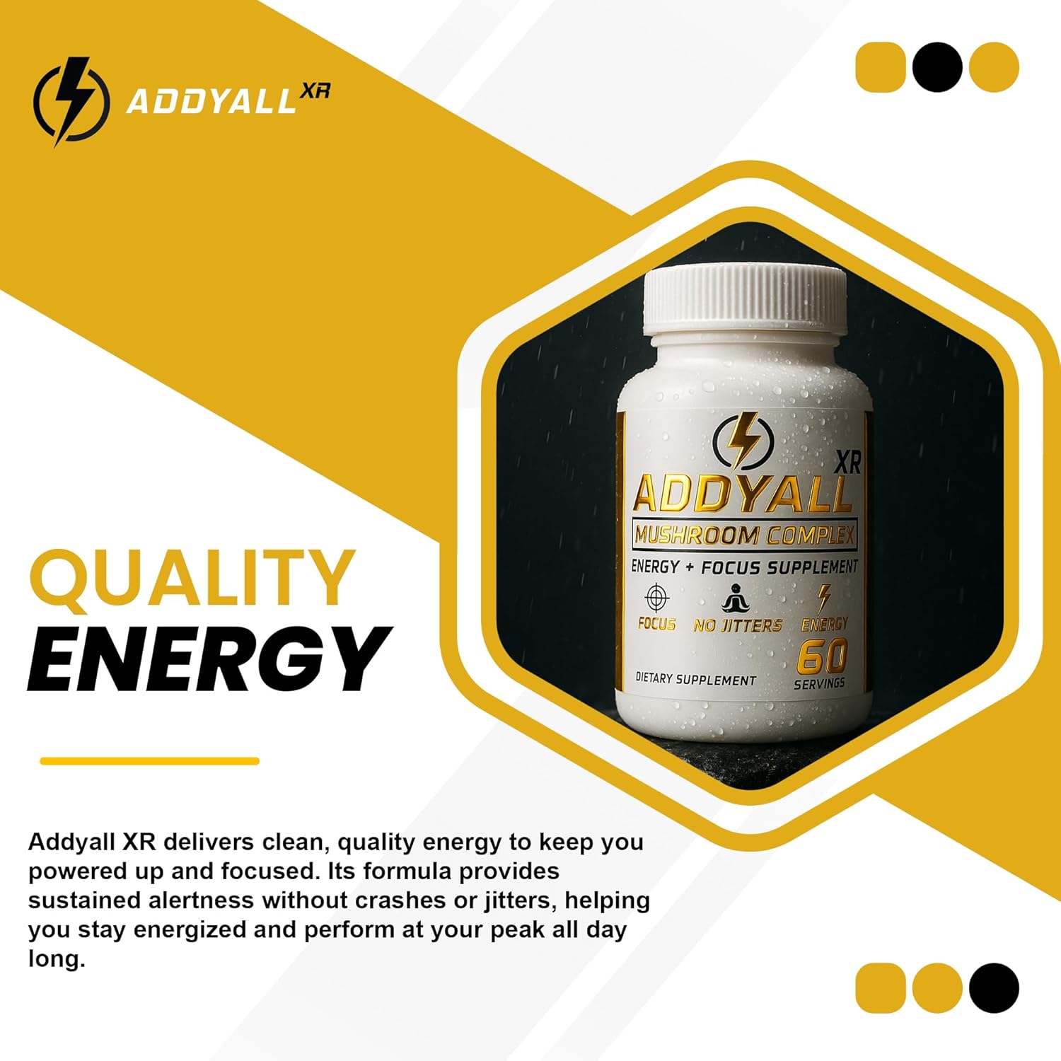 ADDYALL-XR Mushroom Complex - Adderall Alternative - Focus & Energy Supplement - High End Brain Booster - Focus, Energy, and Memory Support Vitamins - Clean Energy - 60 Capsules - Image 3