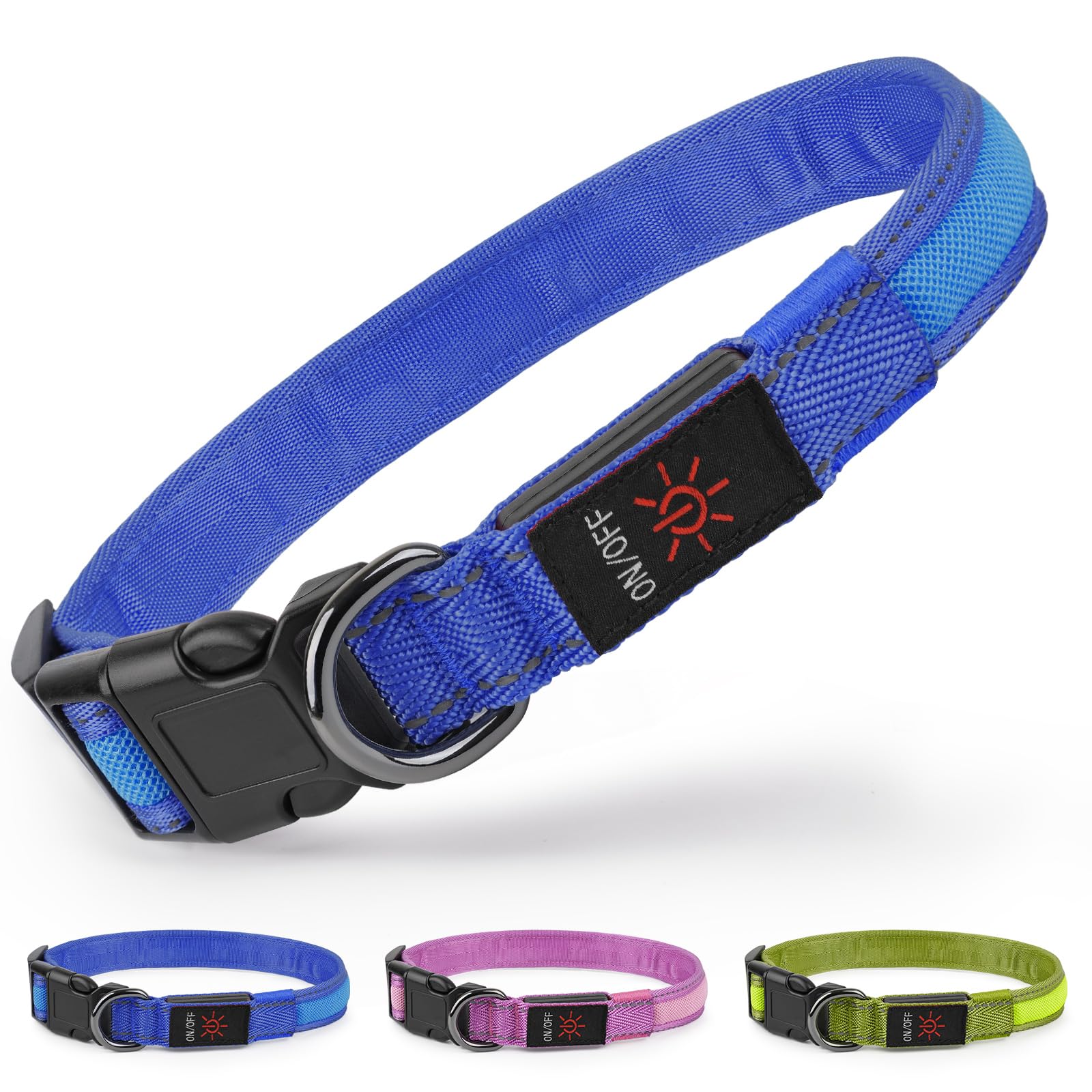 Collier lumineux LED rechargeable bleu étanche doté d'une sangle ajustable