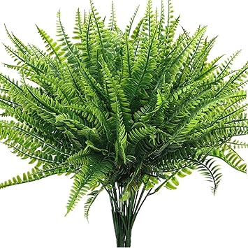 Artificial Boston Fern Plant Bushes 4 Pack Plastic Shrubs Grass Leaves Fake Plants Outdoor Indoor Greenery Home Garden Decor UV Resistant Table Centerpieces DIY Decoration Planting Filler