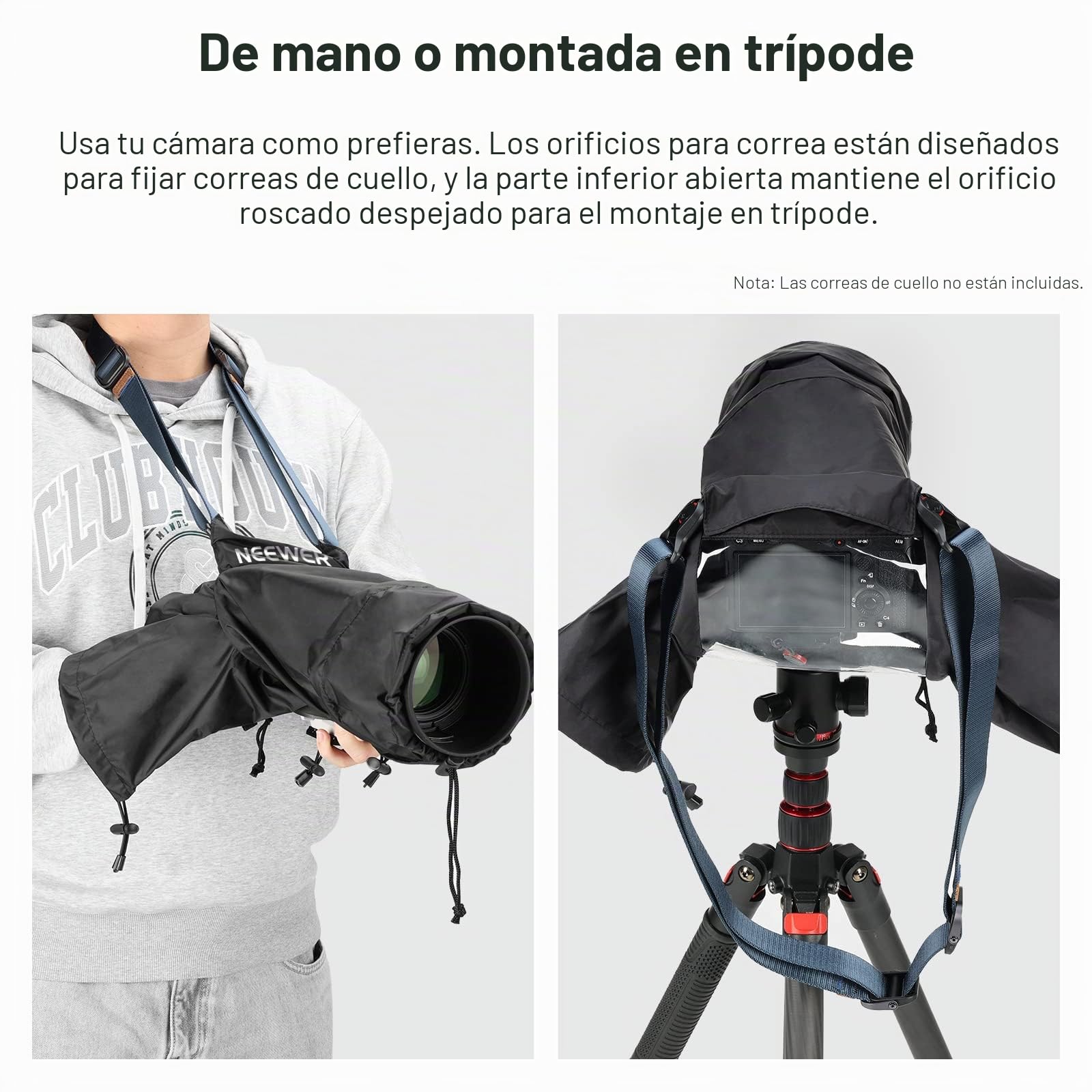 NEEWER Protector de Lluvia para Cámara, Impermeable Nylon Duradero Tamaño Pequeño Compatible con Canon Sony Nikon DSLR Cámara Vlog sin Espejo y Lente hasta 200mm, con Mangas, Cordones, Ventana, PB003