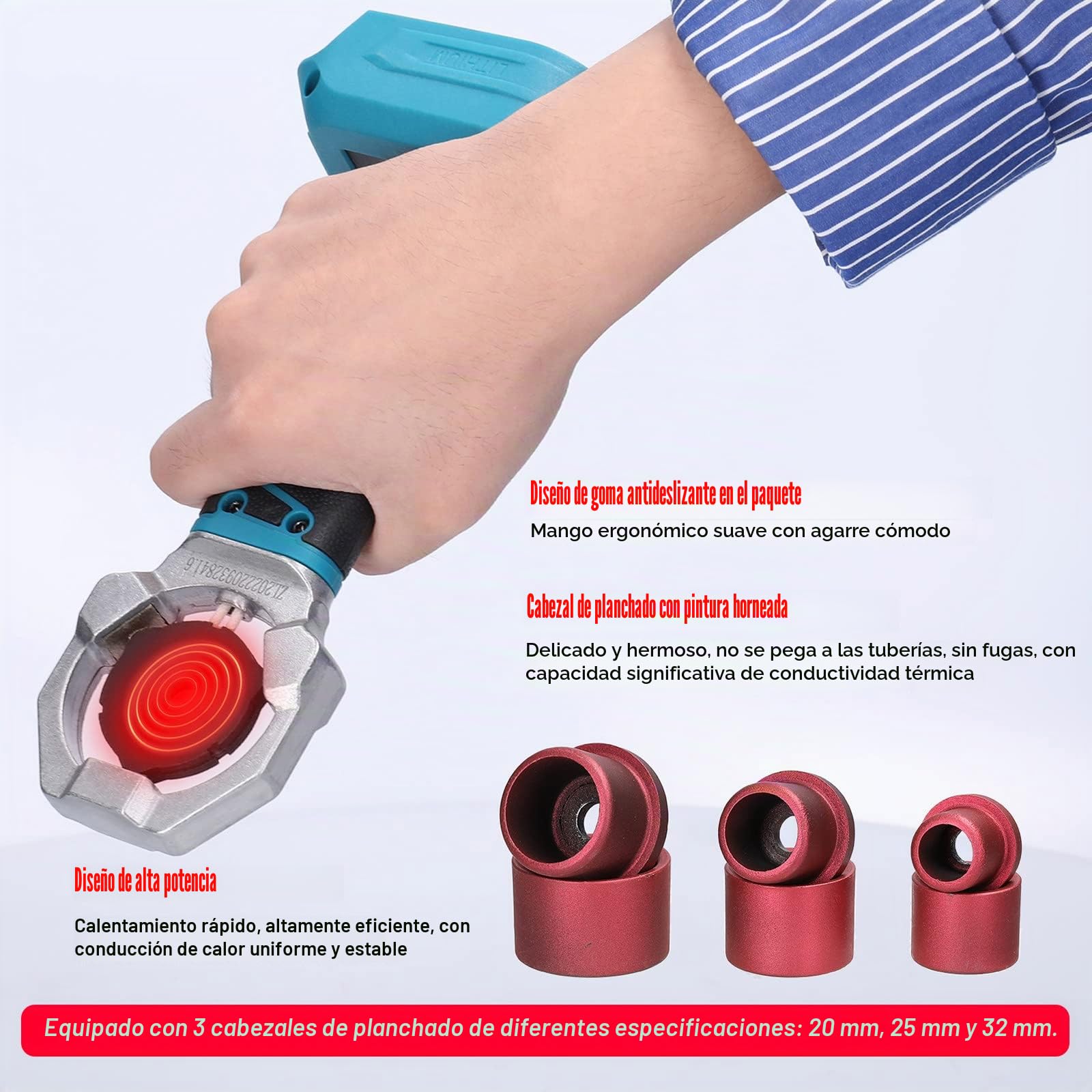 Máquina de soldadura de tuberías PPR PE PP, fundidor de tubos de agua inalámbrico de mano (340℃) con pieza de mano aislante antiescaldadura, batería de 21V 4Ah - Adecuado para tuberías de 20, 25, 32
