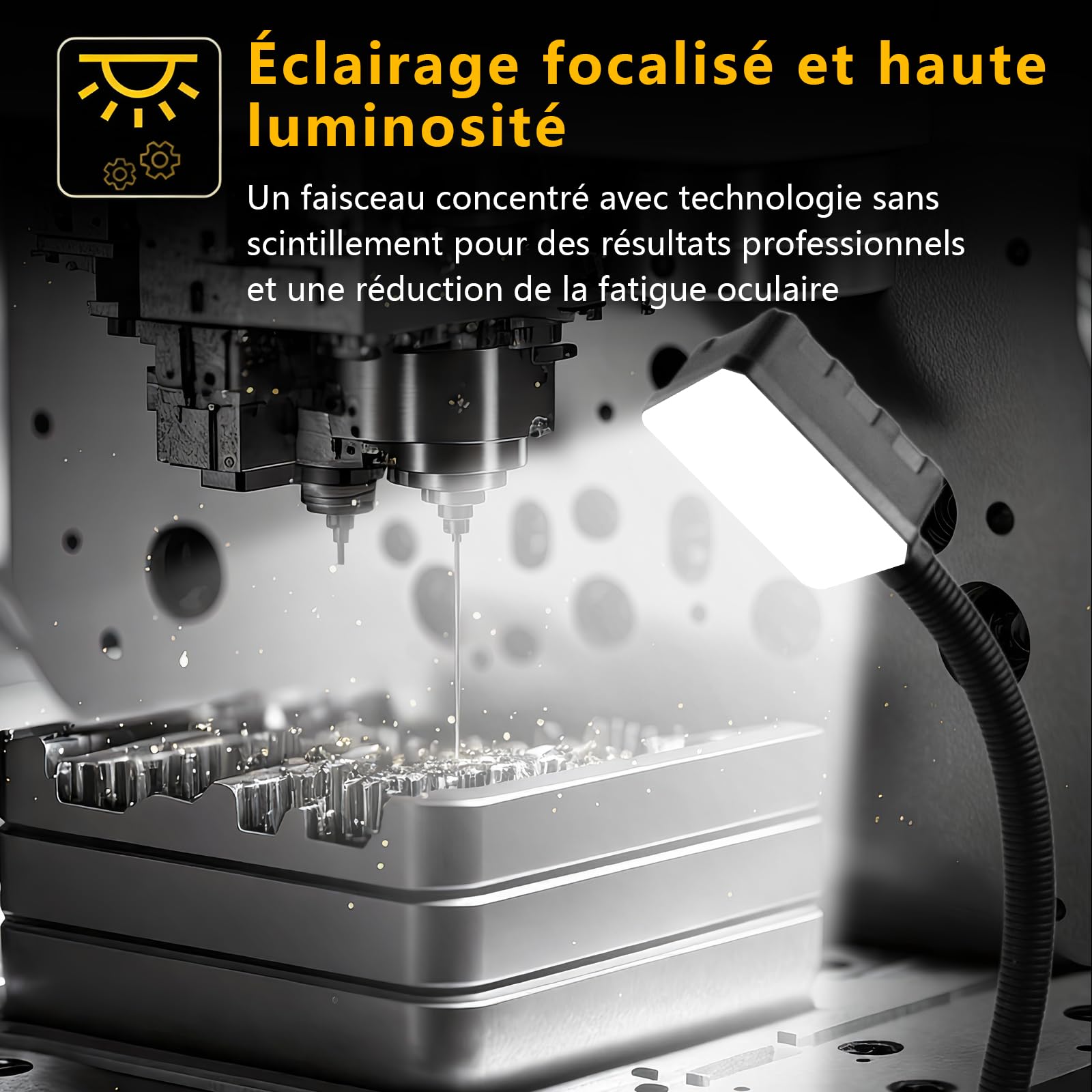 Lampe de travail magnétique, LED 15W 6000K pour machine, avec col de cygne flexible et base magnétique puissante, pour établi, couture, tour, barbecue, atelier, éclairage industriel