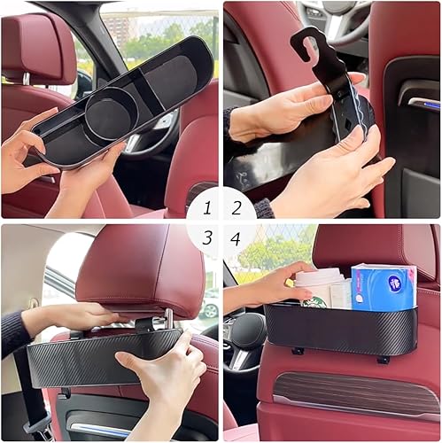 Miniatura 3 de BELOMI Organizador de asiento trasero para reposacabezas de automóvil con soporte para tazas, caja de almacenamiento colgante con ganchos, bolsillo