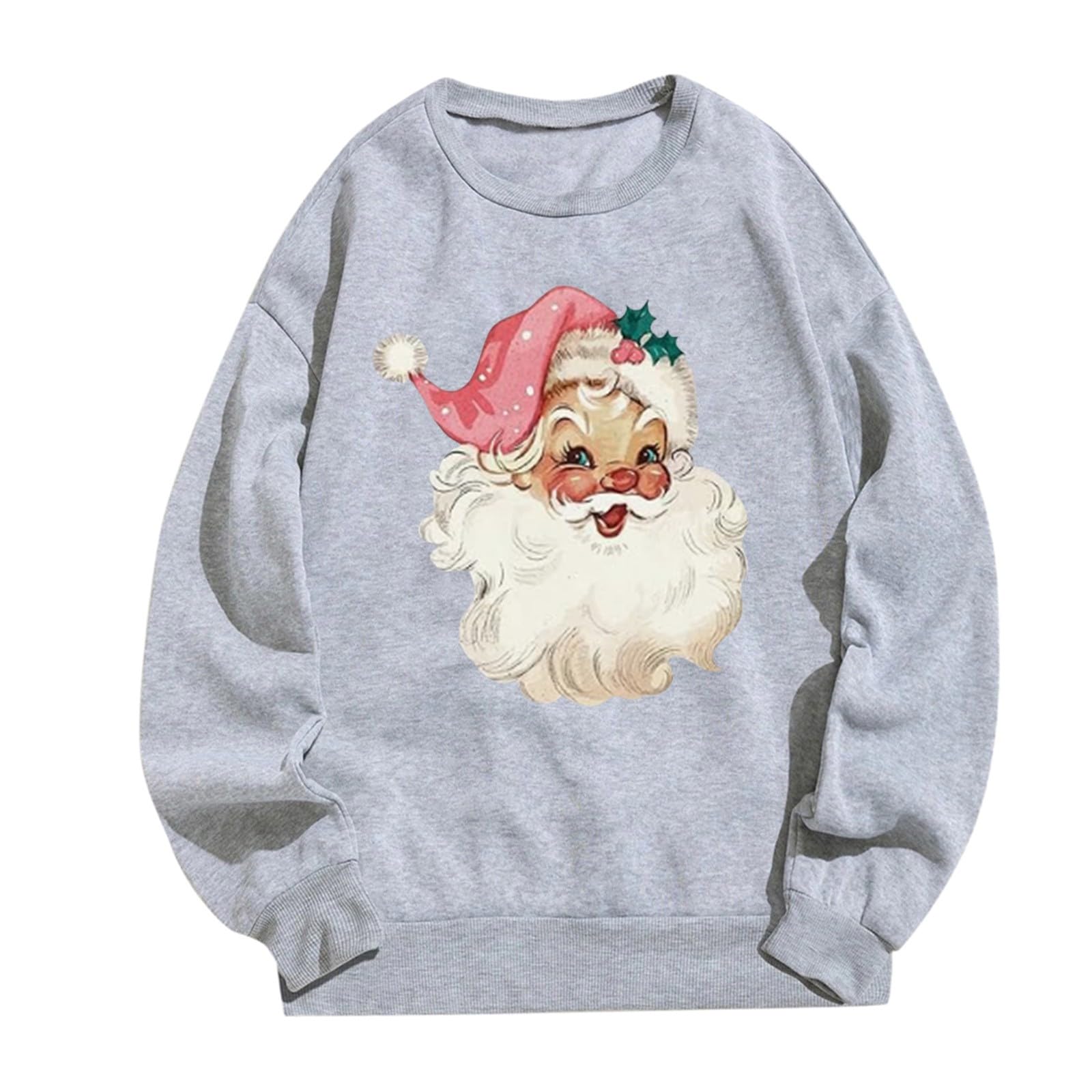 Suéter de Navidad para mujer, suéteres de forro polar de moda, sudaderas con estampado de Papá Noel, sudaderas con cuello redondo, ropa deportiva para mujer
