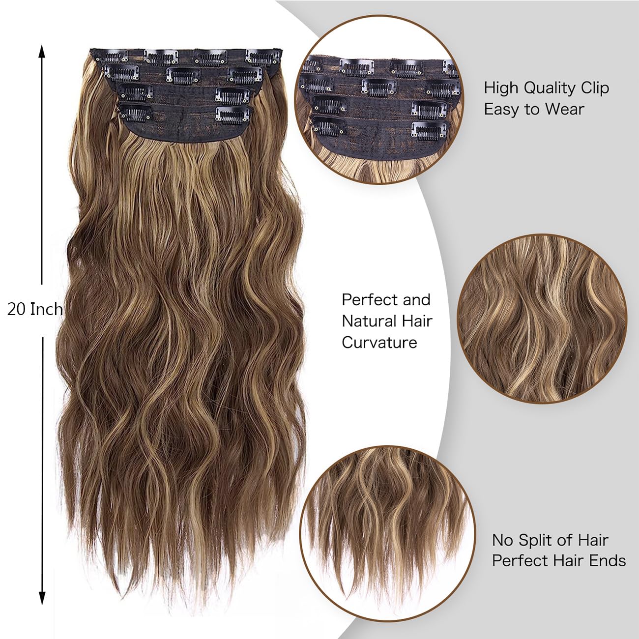 Clip in Hair Extensions Synthetic 20 Inches Curly Long Natural Look for Women Amazon.com : 4Pcs Clip in Hair Extensions, 20 Inches Long  main image 4