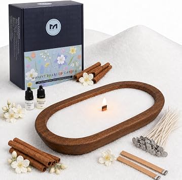 Monivi Scented Candle Sand with Wicks White Sand Candle Kit with Wood Bowl 4.4lb 450 Hrs