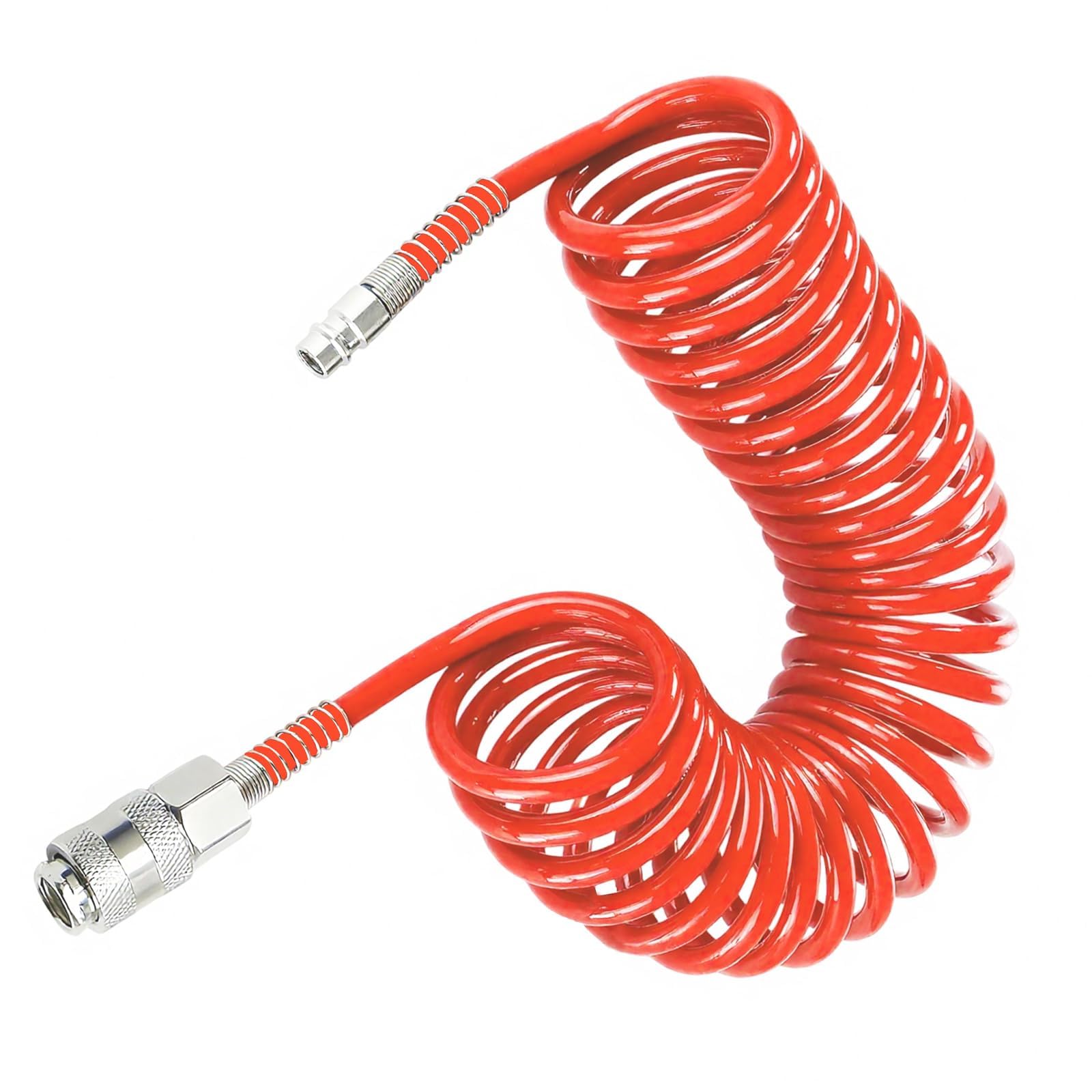 TIANLIN 9M PU Air Compressor Hose Red, with 1/4" Quick Connect Fittings, Coiled Air Line Hose 4mm x 6mm (Max Pressure 10 Bar) for Compressor
