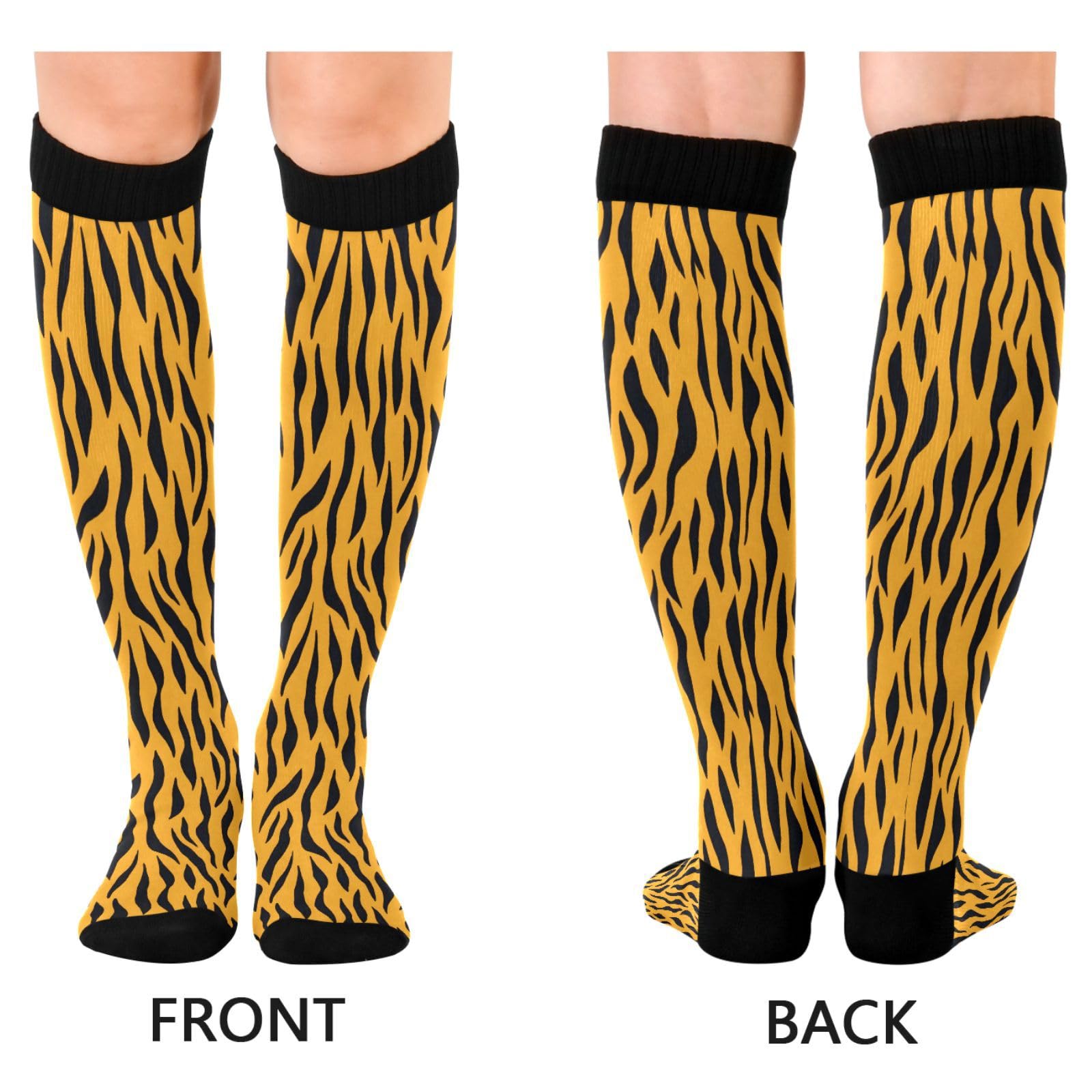 MFTJYO Tigers Skin Leopard Print Compression Socks for Women Men Circulation Long Knee High Socks for Athletic Sports Running