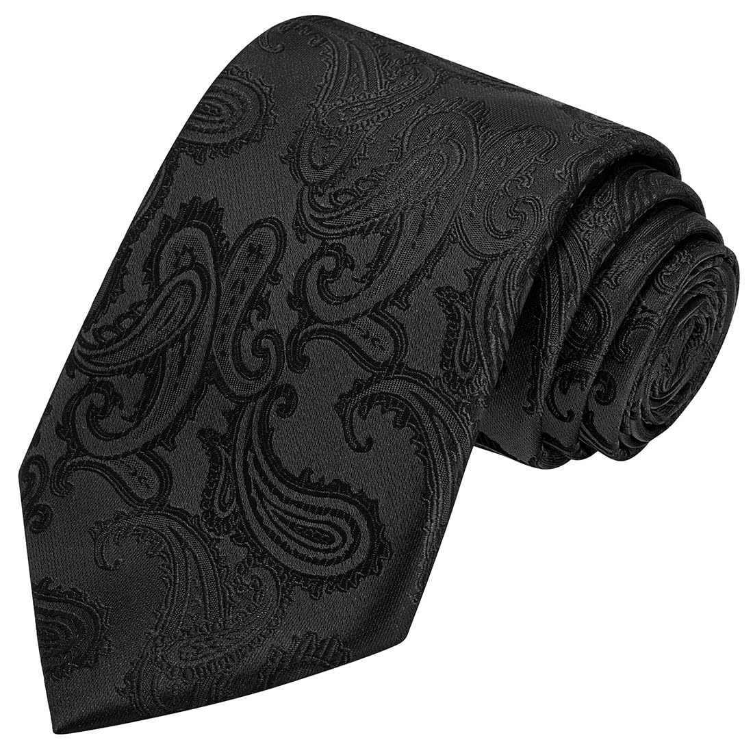KissTies Mens Necktie Classic Paisley Event Tie + Gift Box, Black, Default
