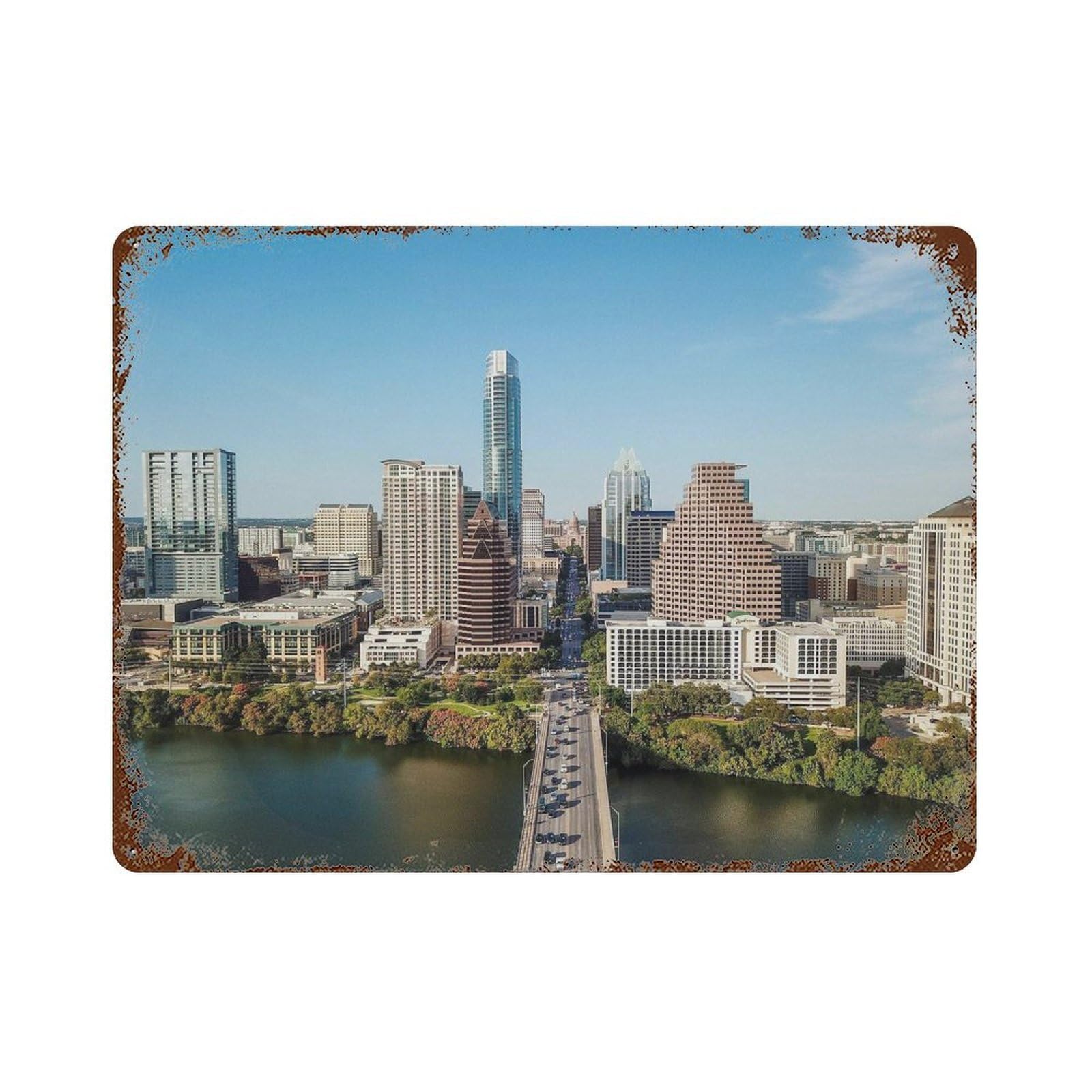 xiaoxiaoshen Real Photo Austin Auditorium Shores Texas USA Wall Decor Art Metal Tin Poster Modern Home Decor Art Home Bar Shop Decorations Vintage Sign 30x40cm