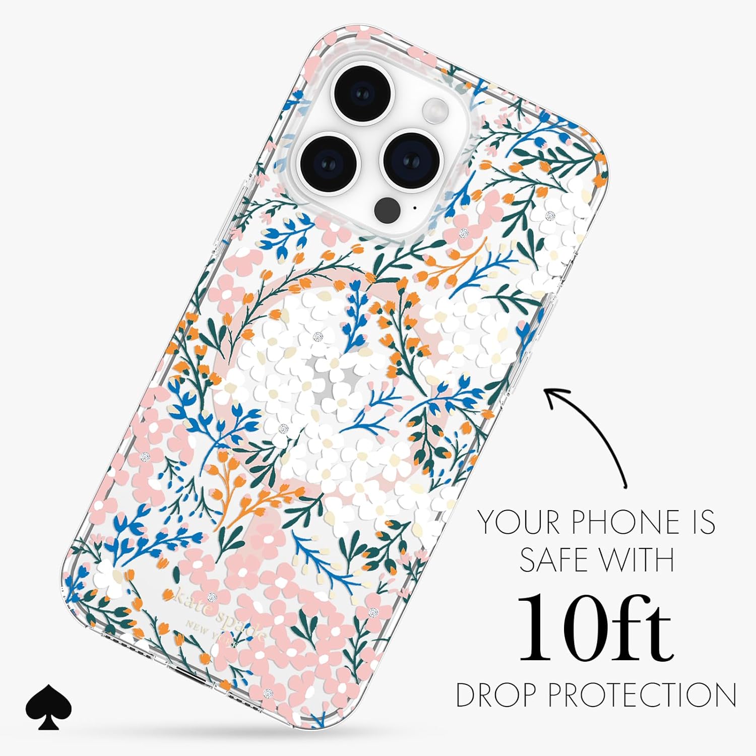 Kate Spade New York iPhone 14 Pro Max Case, Compatible with MagSafe - Multi Floral Rose and Pacific Green - Image 3