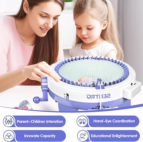 Miniatura 6 de SENTRO Máquinas de tejer, máquina de telar de 48 agujas con contador de filas y fabricante de pompones, máquinas giratorias redondas de tejido