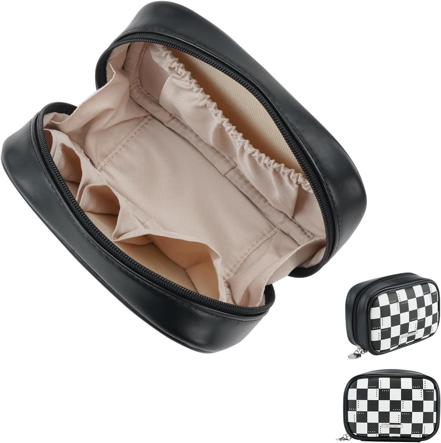 RIGHT AWAY Checkered Makeup Bag for Purse,Small Cosmetic Bag Organizer for Women, Travel Make Up Pouch Waterproof Toiletry Bag Cute Makeup Case for Travel Accessories(Black Checkerboard) - Image 9