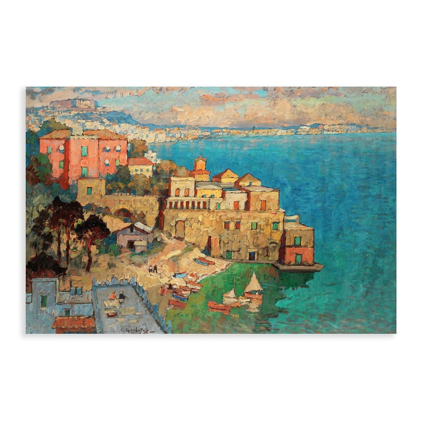 DFJyjFGJJ Konstantin Ivanovich Gorbatov,Naples,Coastal Town Scenery, Seaside Sailing Scenery Wall Decoration Poster Family Bar Restaurant Garage Cafe Art Sign Gift 12" L X 18" W