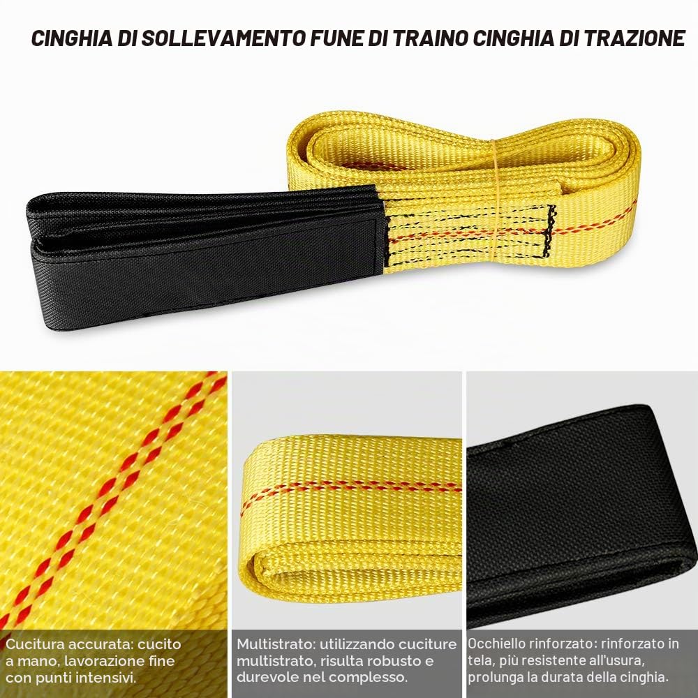 CarBole 2 cinghie di sollevamento da 1,8 m x 5 cm con fibbia piatta, in poliestere duplex, massima resistenza alla rottura 4082,3 kg