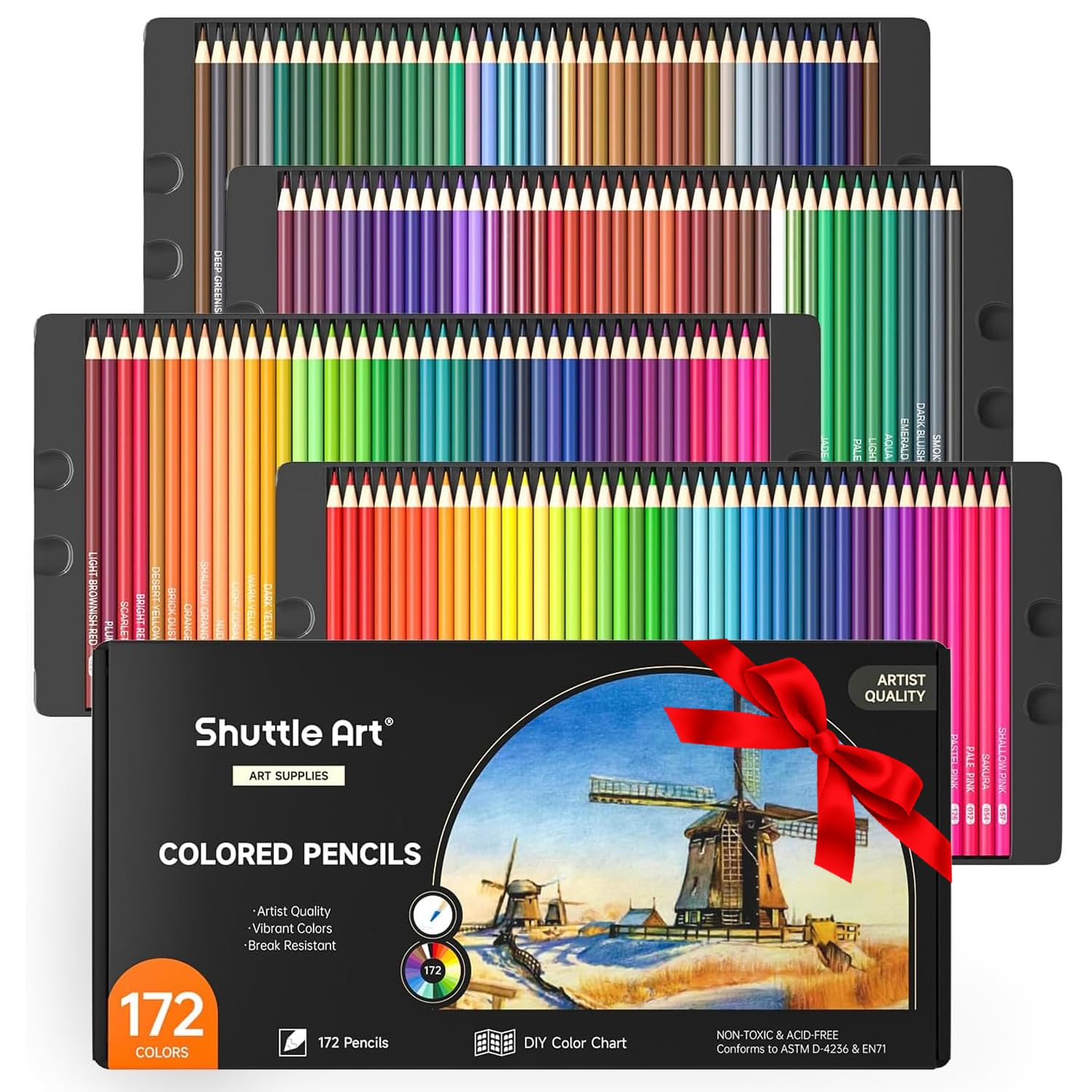 Shuttle Art 172 Lápices de Colores Profesionales, Lápices Colores de Núcleo Blando, Lapices de Colores para Niños, Adultos, Estuche de Colores para Libros de Colorear, Garabatos, Bocetos, Dibujo