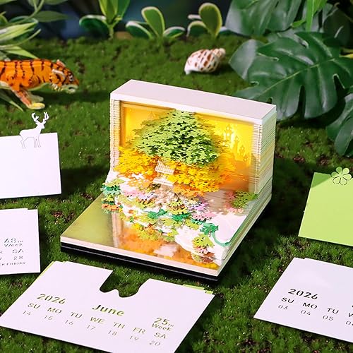 Miniatura 3 de Bloc de notas 3D Calendario de piezas de tiempo 2026, calendario de arte 3D 2026 Escultura de papel creativo Flor Mar y Árbol Isla Rip Away