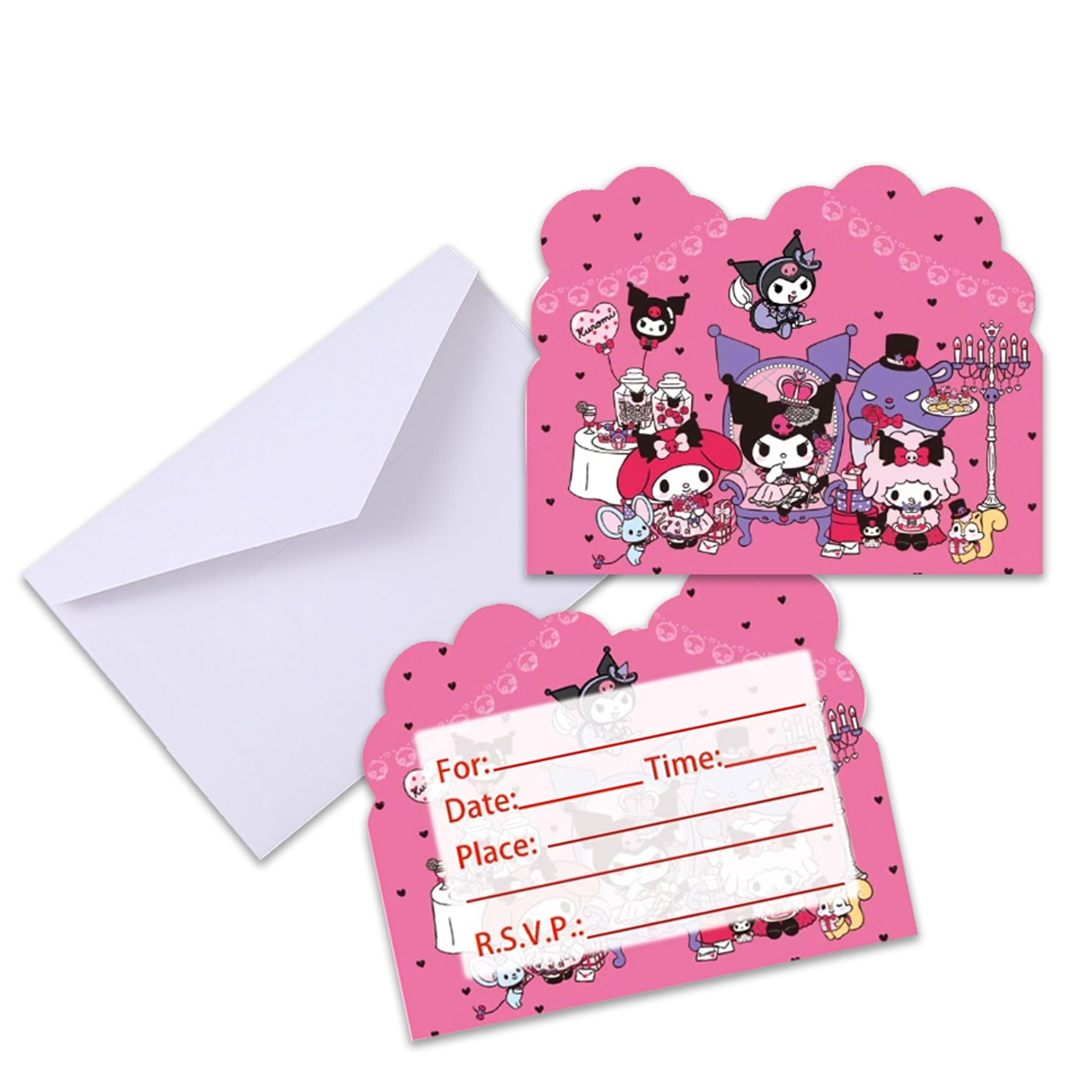 Roffatide Anime Kuromi Invitation Cards, 20Packs, Multicolor, 6.5 x 4.8 inches, Cardstock for Birthday Party Supplies Fill in Invitations with Envelopes for Girls and Boys