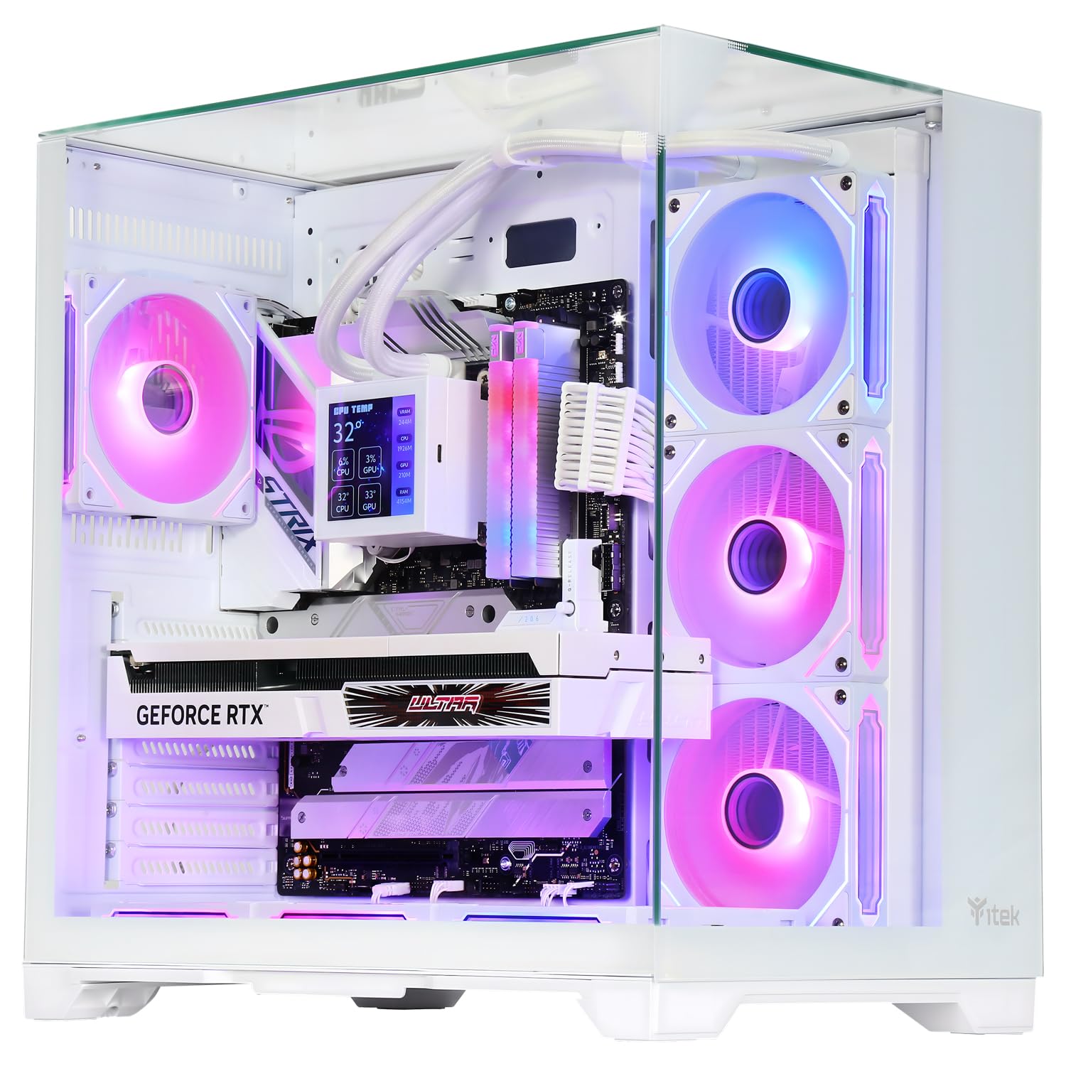 Itek Case Dark Cave Pano - Gaming Tower ATX - 4x12cm ARGB Fan - 2xUSB3 - Type-C - Parete Laterale, Frontale e Superiore in Vetro Temperato - White Edition