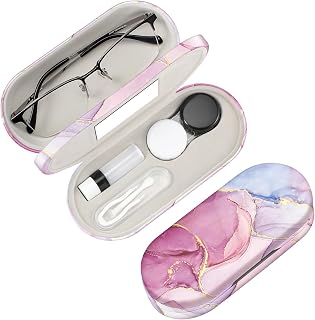 Fintie 2-in-1 Eyeglasses & Contact Lens Case - Portable Travel Holder with Mirror, Tweezer & Solution Bottle