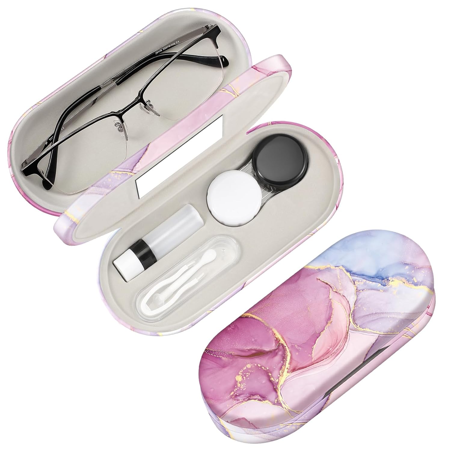 Fintie 2 in 1 Contact Lens Case and Eyeglasses Case Double Sided Portable Eyeglasses Travel Holder with Built-in