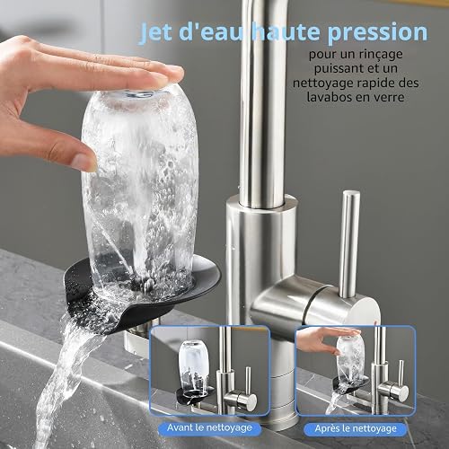 Robinet Cuisine 3 Voies Douchette avec Filtre Lave Verres, Double Sortie | Robinet de Cuisine 3-en-1 LakeBayMZC Miscelateur Extractible évier, 304 Inox Brossé, Rotation 360° pour Cuisines Bars - 2
