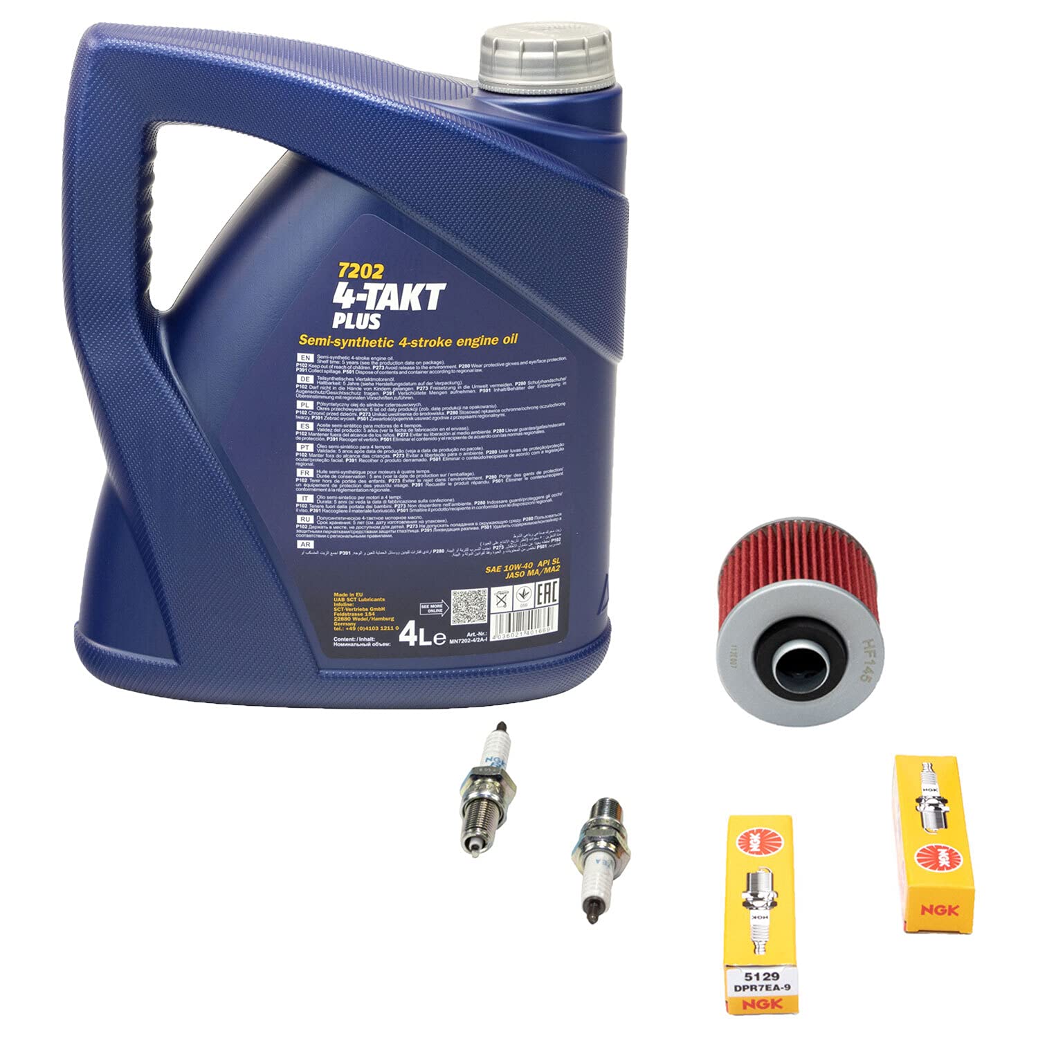 Wartungspaket Öl 4L + Ölfilter + Zündkerzen für Yamaha XVS 650 XVS650 VM02 VM03 VM04 4VR 4XR VM03 Bj 1997-2007