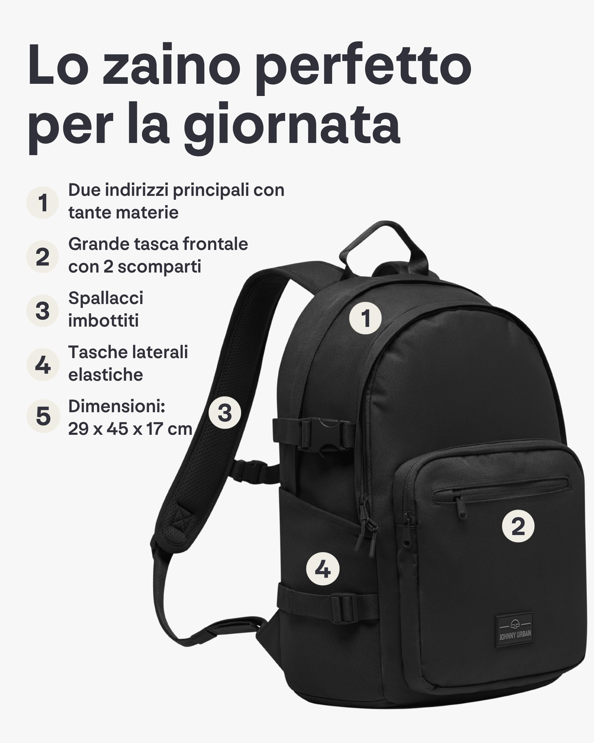 Johnny Urban Zaino Scolastico Teenager - Lian - Cartella per Ragazzi e Ragazze - 18 Litri - Zaino Casual con Scomparto per Laptop per Scuola e Tempo Libero - Idrorepellente