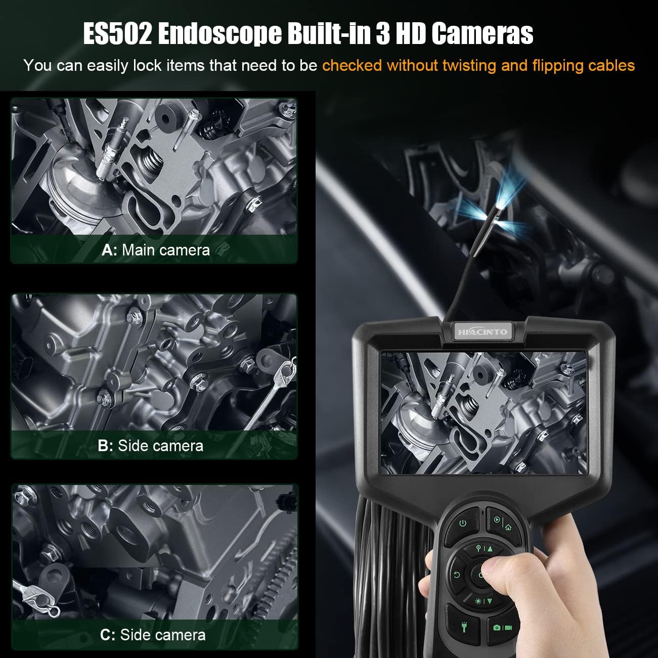 ES502 Endoscope showing three camera views