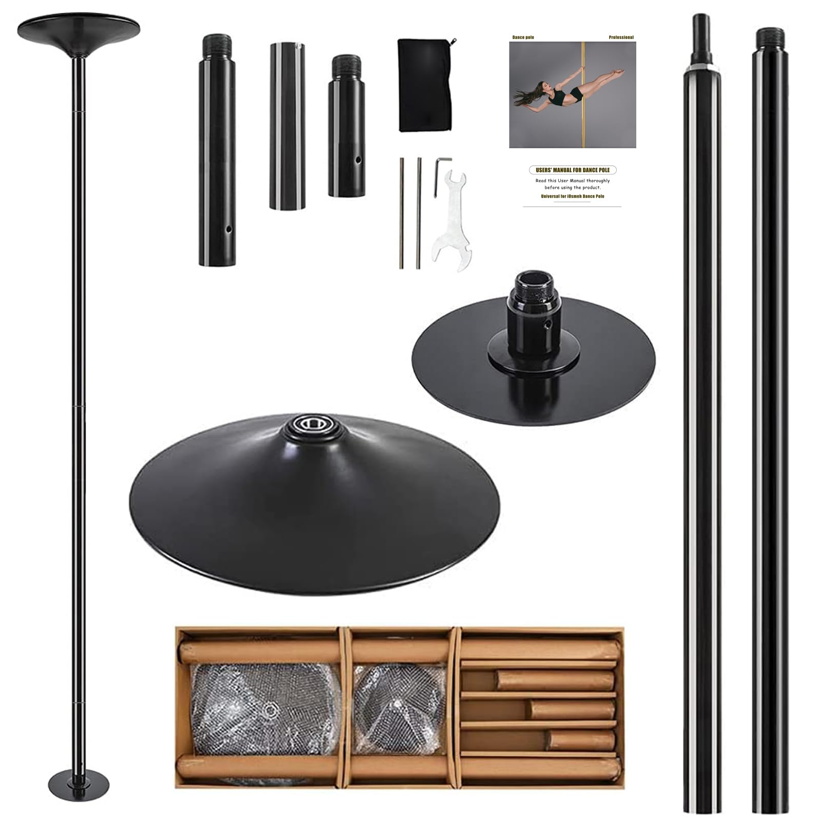 PRIOR FITNESS Palo de baile premium de 45 mm, modo estático y giratorio, altura ajustable de 223,5 cm a 274,5 cm, para gimnasio, fiesta y estudio