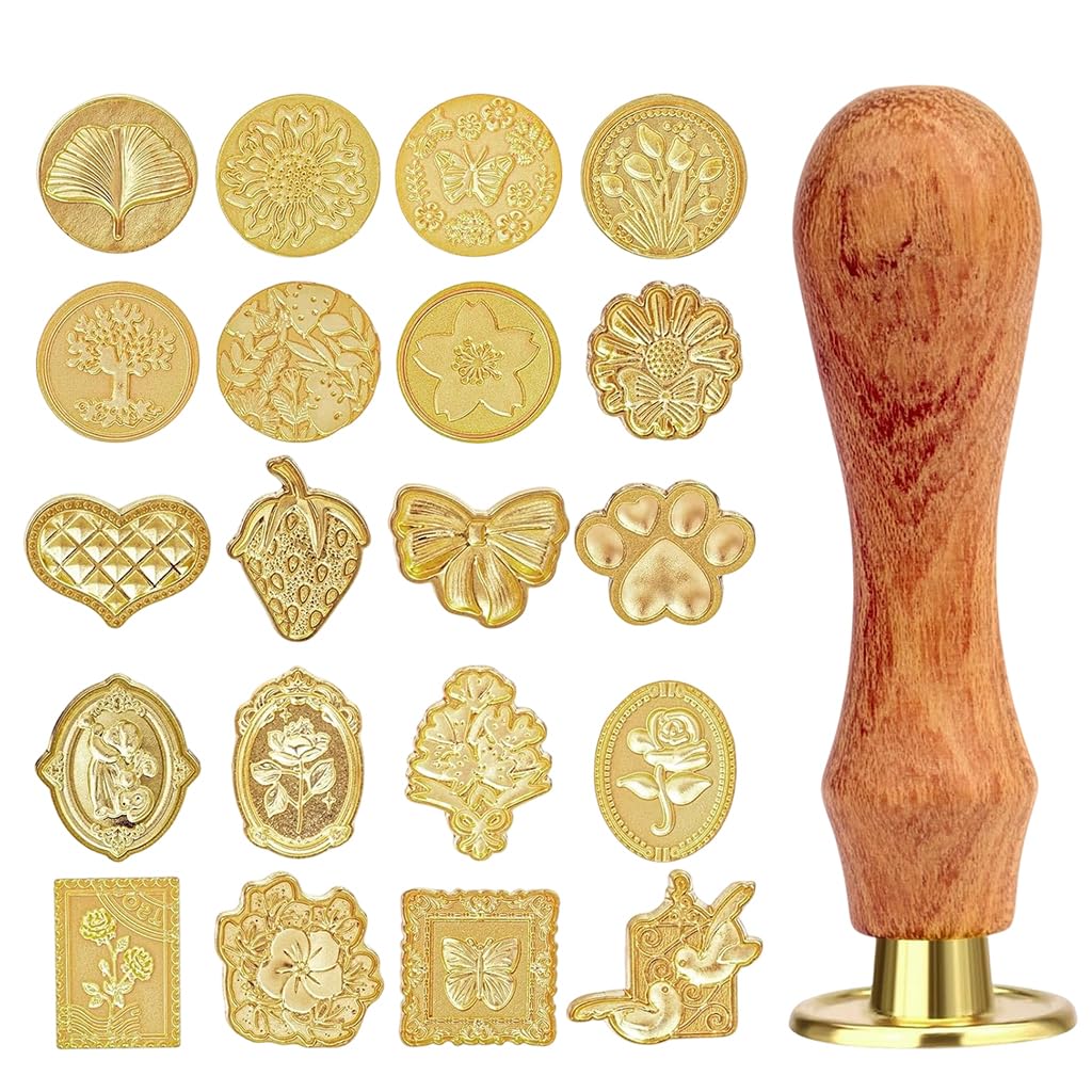 Wooden Handle Wax Seal Stamp Set with 20 Brass Stamp Heads Vintage Embossed Sealing Wax Kit for Letters, Invitations, Journals, Scrapbooking & DIY Crafts-picture-16