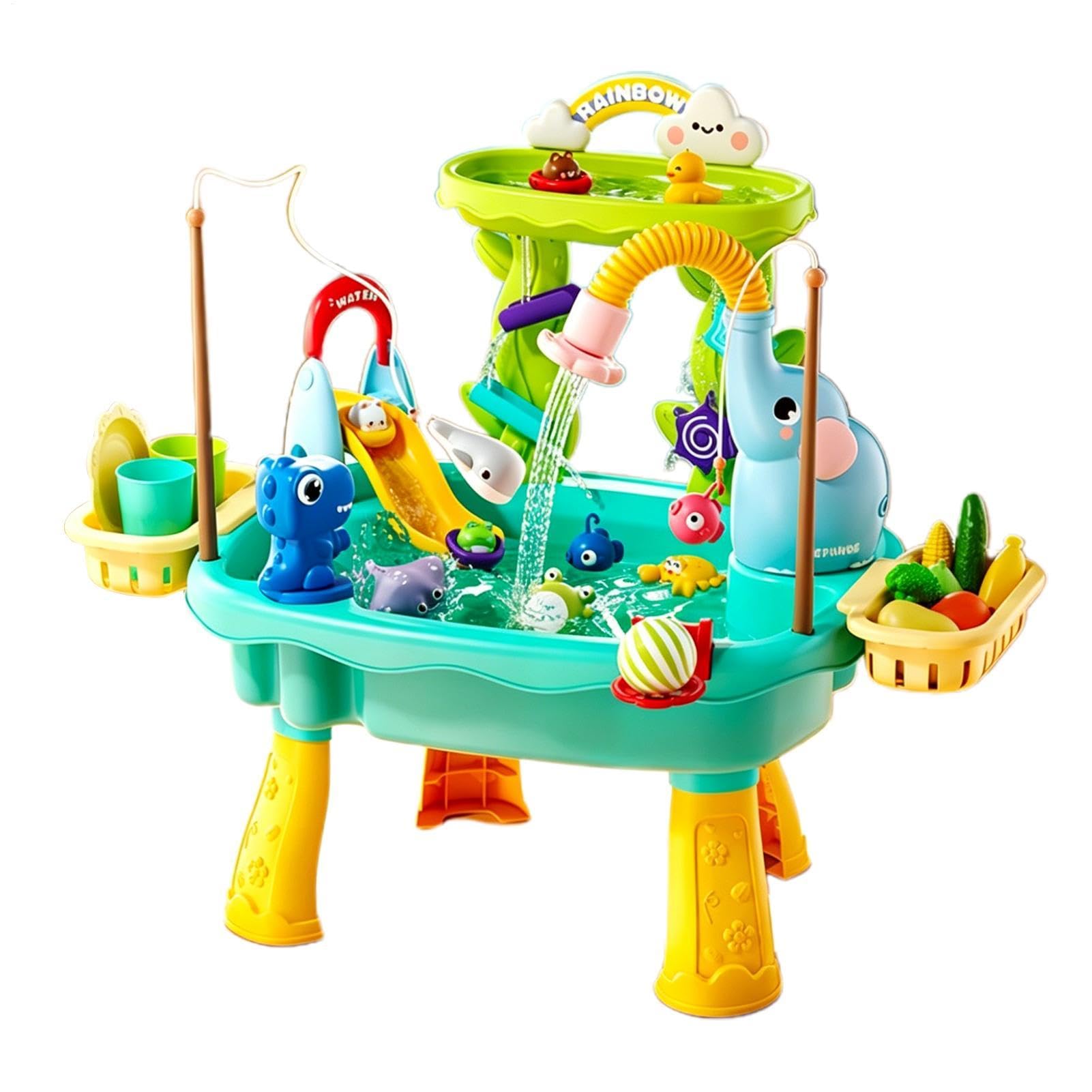 Zlqemik Water Table For Children, Water Play Activity Table With Electric Pump, Kids Outdoor Summer Fishing Toy For Ages 4-8 Years Old, For Preschoolers Backyard Patio Beach