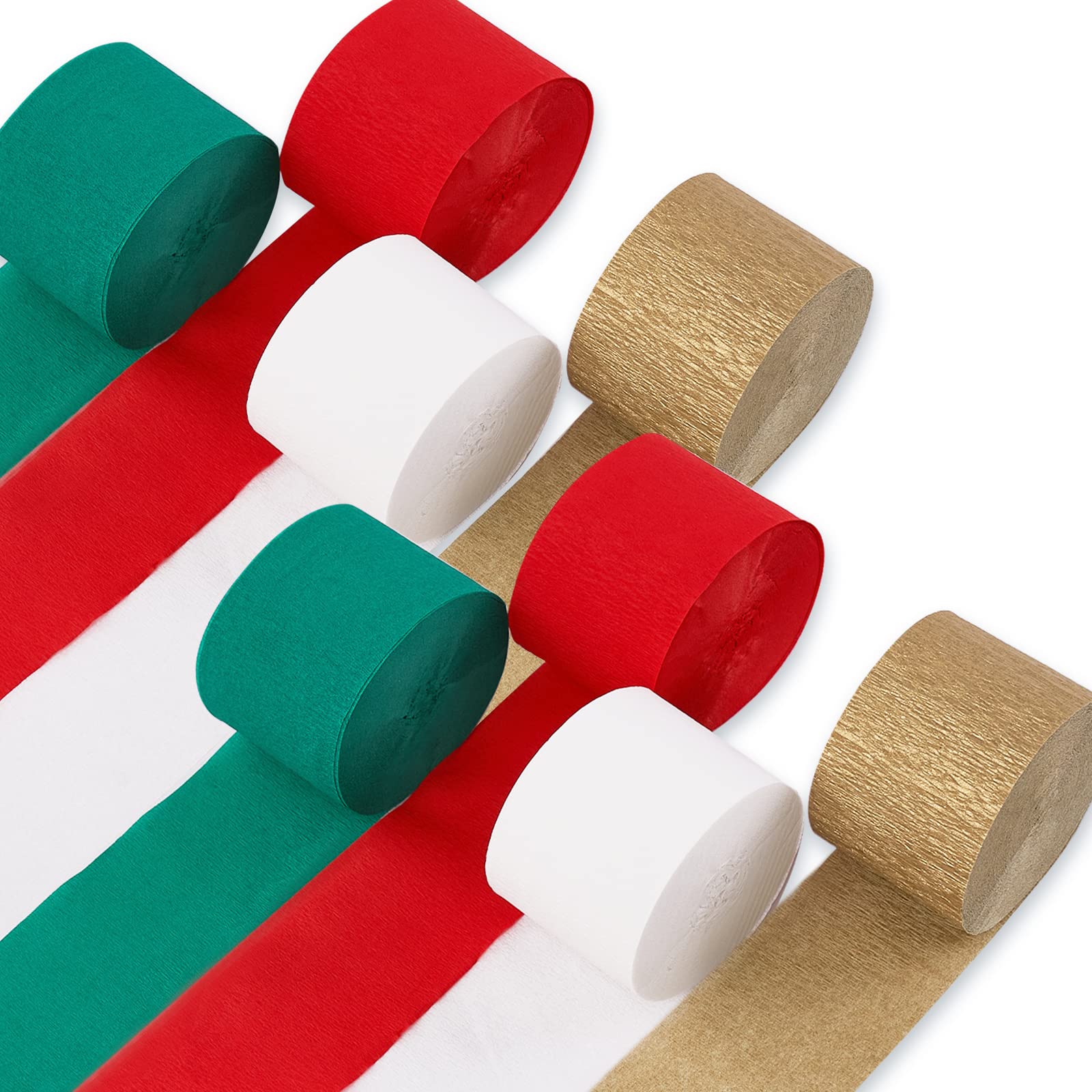 PartyWoo Festive Streamers 8 Rolls 656ft, Pack of Green, Red, Gold, White for Christmas &amp; Holiday Decorations (1.8 Inch x 82 Ft/Roll) by PartyWoo