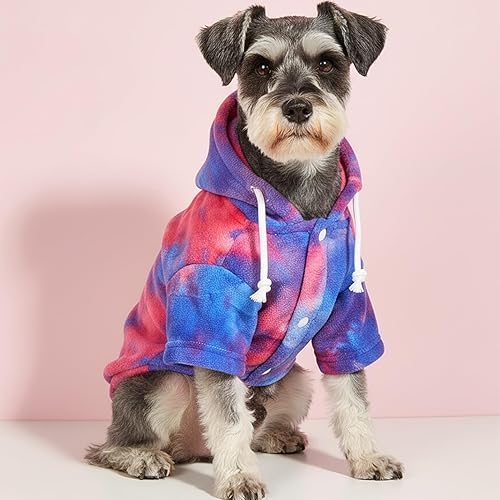 Miniatura 8 de Mklhgty Sudadera con capucha para perro de teñido anudado, abrigo de invierno para perros pequeños, capucha cálida y ajustable ultrasuave, tela