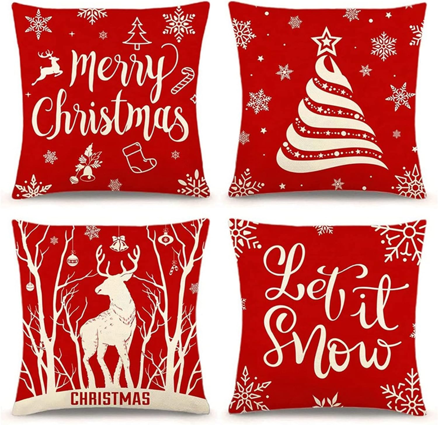 Jayogo Christmas Cushion Cover 40x40cm Set of 4,Red Christmas Tree Stag