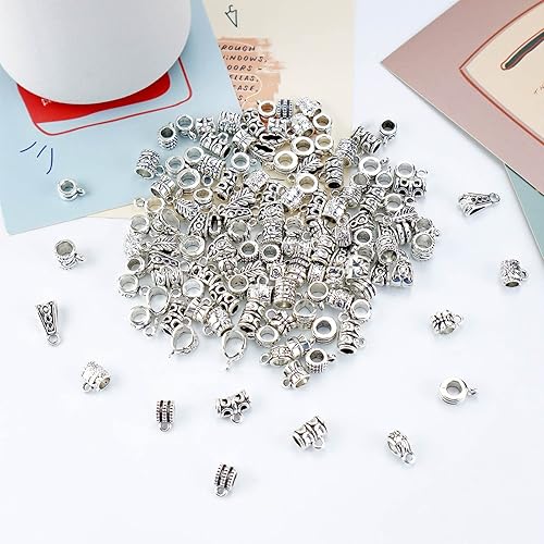 Miniatura 7 de JIALEEY 125 piezas de cuentas de tubo de fianza de plata tibetana antigua mezclada, cuentas de fianza, cuentas espaciadoras, colgador de cuentas,