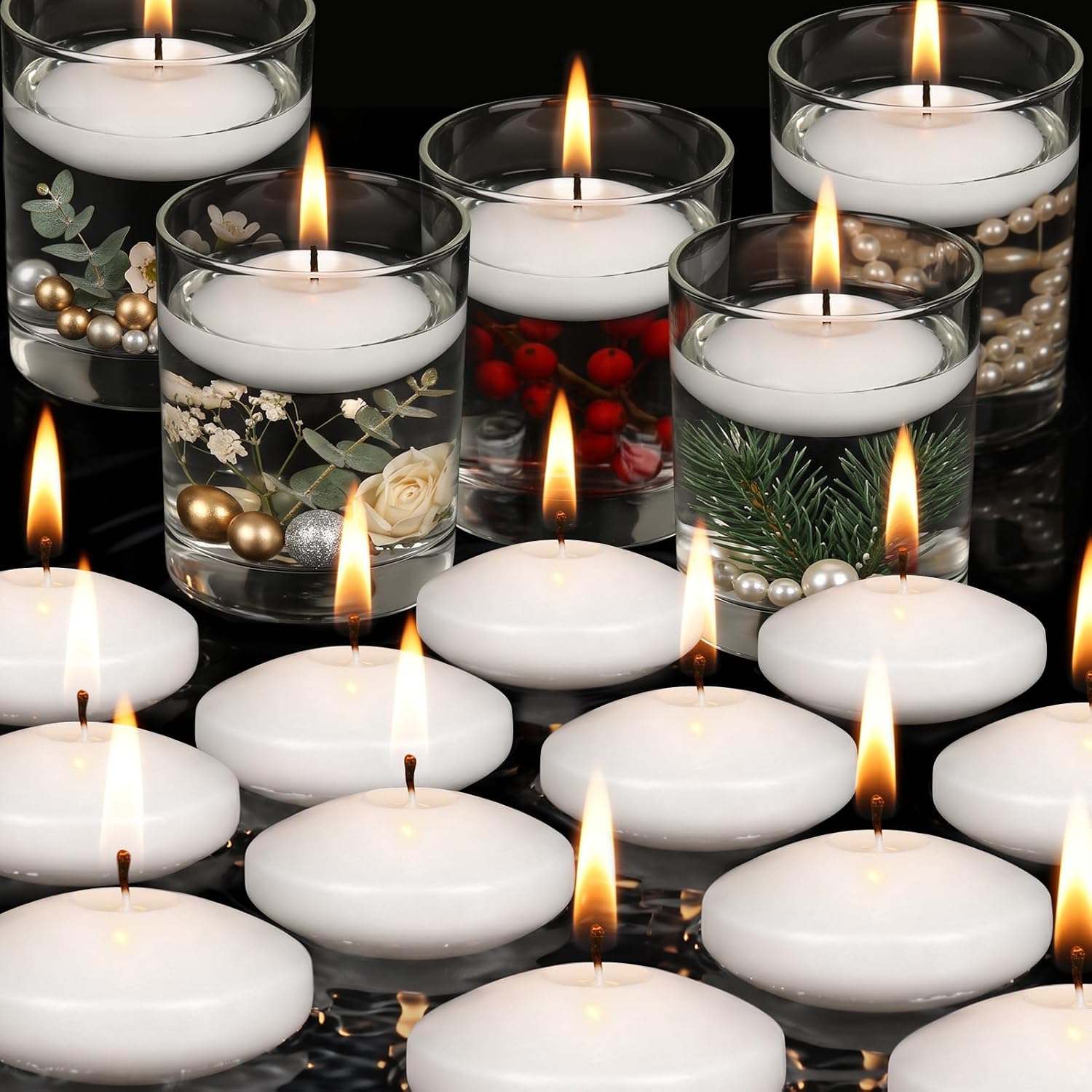 White Floating Candles 3.5-4H, 12Pack 2" Floating Candles for Centerpieces
