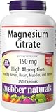 Webber Naturals Magnesium Citrate, 150 mg Per Capsule, 250 Capsules, High Absorption, Helps Support Bones, Teeth and Proper Muscle & Heart Function, Gluten & Dairy Free