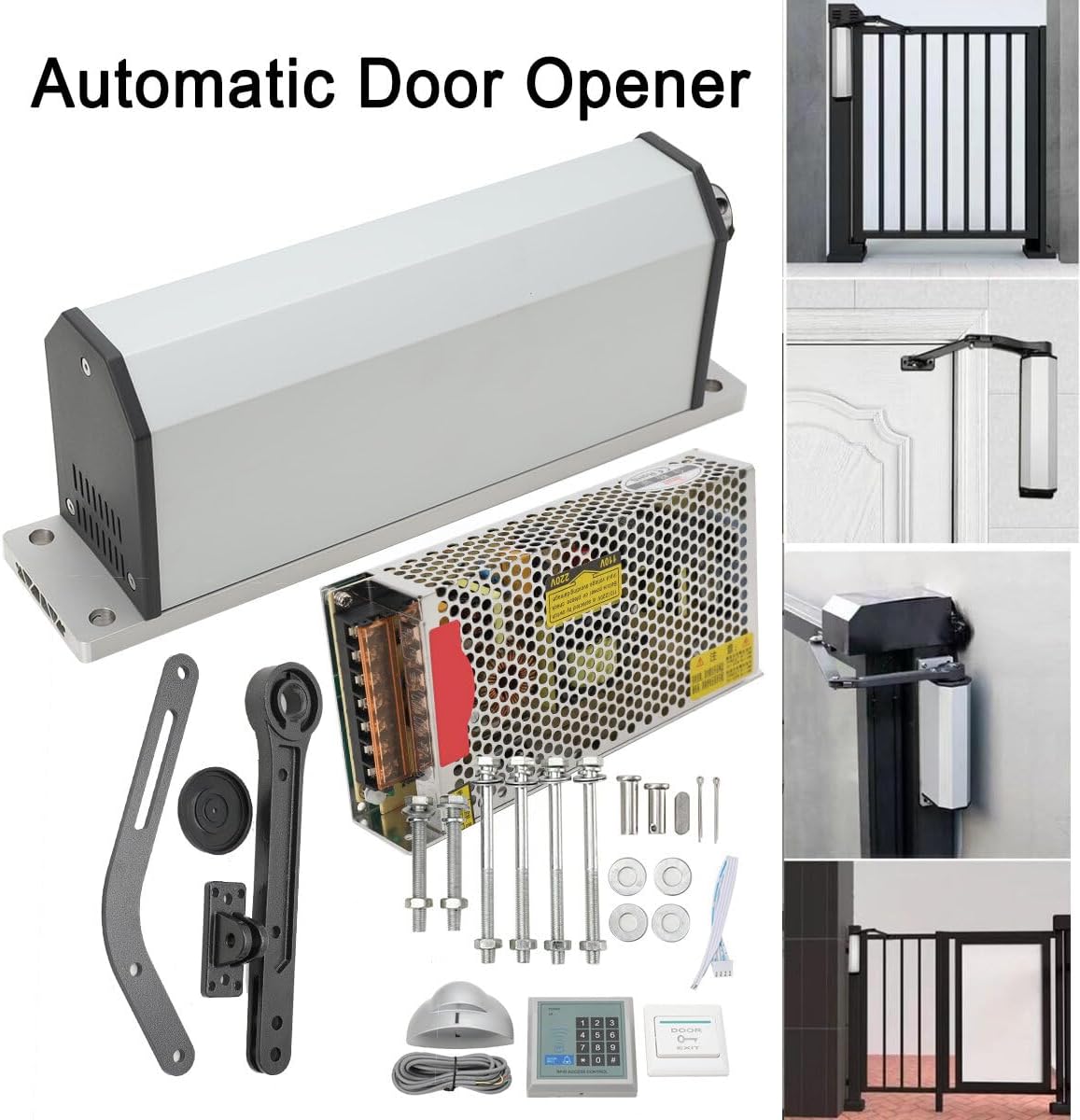 Automatic Swing Door Opener Kit, Electric Door Opener and Closer Heavy Duty Swing Gate Operator Opener Closer, w/ 2 Remote Control, 140kg/308lb Loading, 1-9 Gears Open/Close Speed Adjustable
