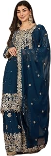 Pandadi Saree Women's Faux Georgette Coding Sequence Work Kurta and Sharara Set With Dupatta Price In India