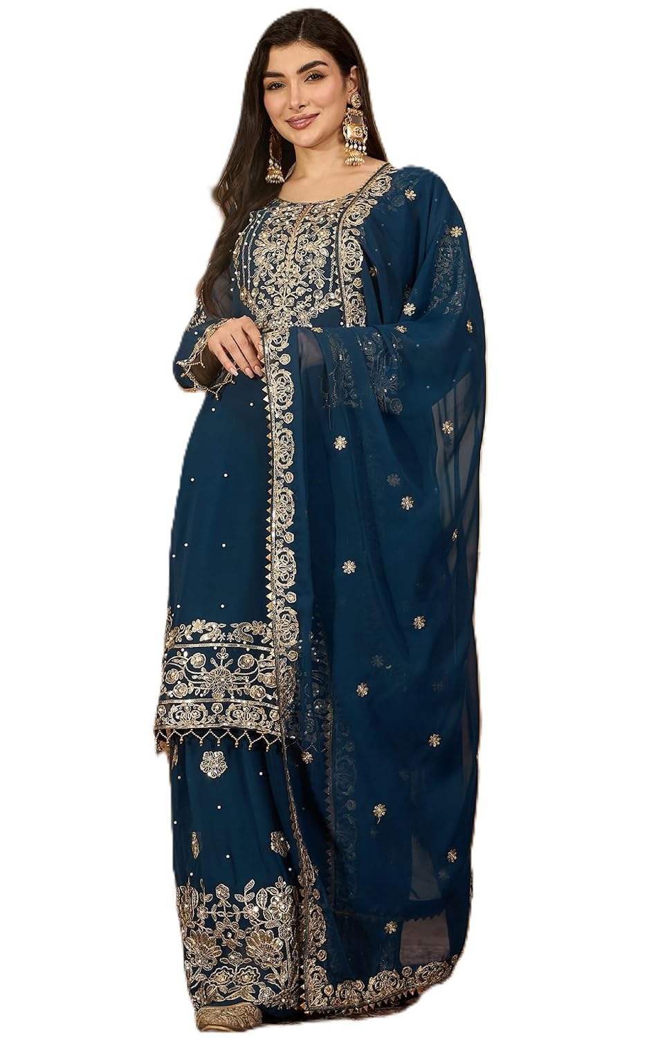 Pandadi Saree Women's Faux Georgette Coding Sequence Work Kurta and Sharara Set With Dupatta - Review, Price and Buying Guide