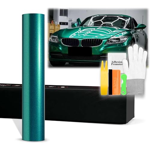 60"x720" (5FTx60FT) Emerald Green PET Super Gloss Metallic High Glossy Vinyl Wrap Auto Car Sticker Decal Film Sheet Bubble Free Air Release Technology with Tool Kit