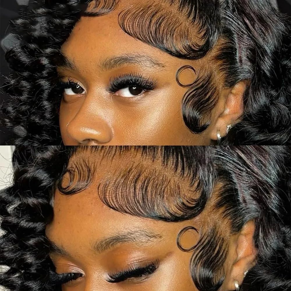 Loose Deep Wave Glueless Human Hair Wig 180% Density Bouncy Egg Curls Brazilian Virgin Hair with Natural Baby Hair 13x4 Transparent HD Lace Front Wigs with Bleached Knots for Women 18 Inch