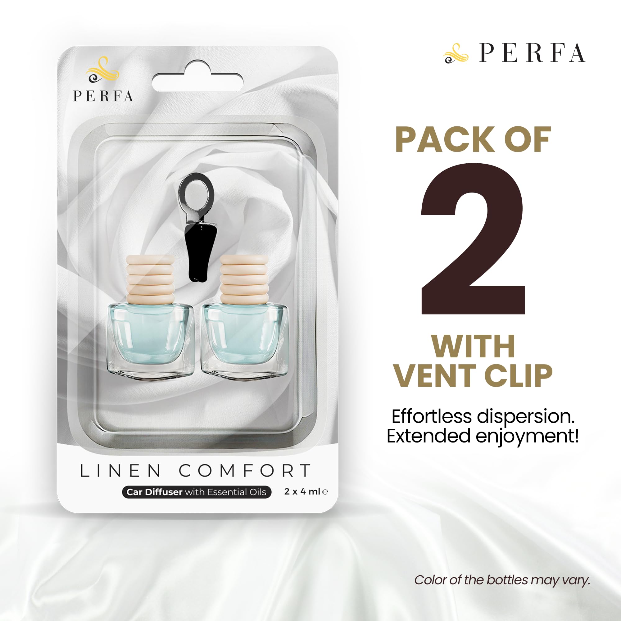 Ambientadores de coche para hombres y mujeres, Linen Comfort, paquete de 2 ambientadores para coche, eliminador de olores de 4 ml, difusor de coche con aceites esenciales, ambientadores de coche con