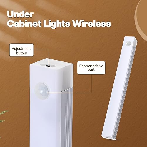 Miniatura 6 de VIHOSE 10 luces para debajo del gabinete, 13 luces LED de armario, carga USB inalámbrica, sensor de movimiento, iluminación interior bajo mostrador,