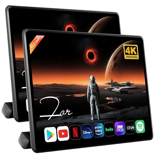 13.5" Android 13 Car Headrest Monitor 2-Pack - 4G+64G 4K Dual Car TV for Back Seat, HDMI Sync, Parental Control, Wireless Mirroring WiFi Bluetooth, Rear Seat Entertainment System