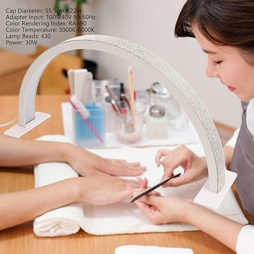 Miniatura 2 de ASHATA Lámpara de escritorio de uñas de 22 pulgadas y 30 W, diseño de media luna con diamantes de imitación, LED de 3000 K-6000 K, atenuación