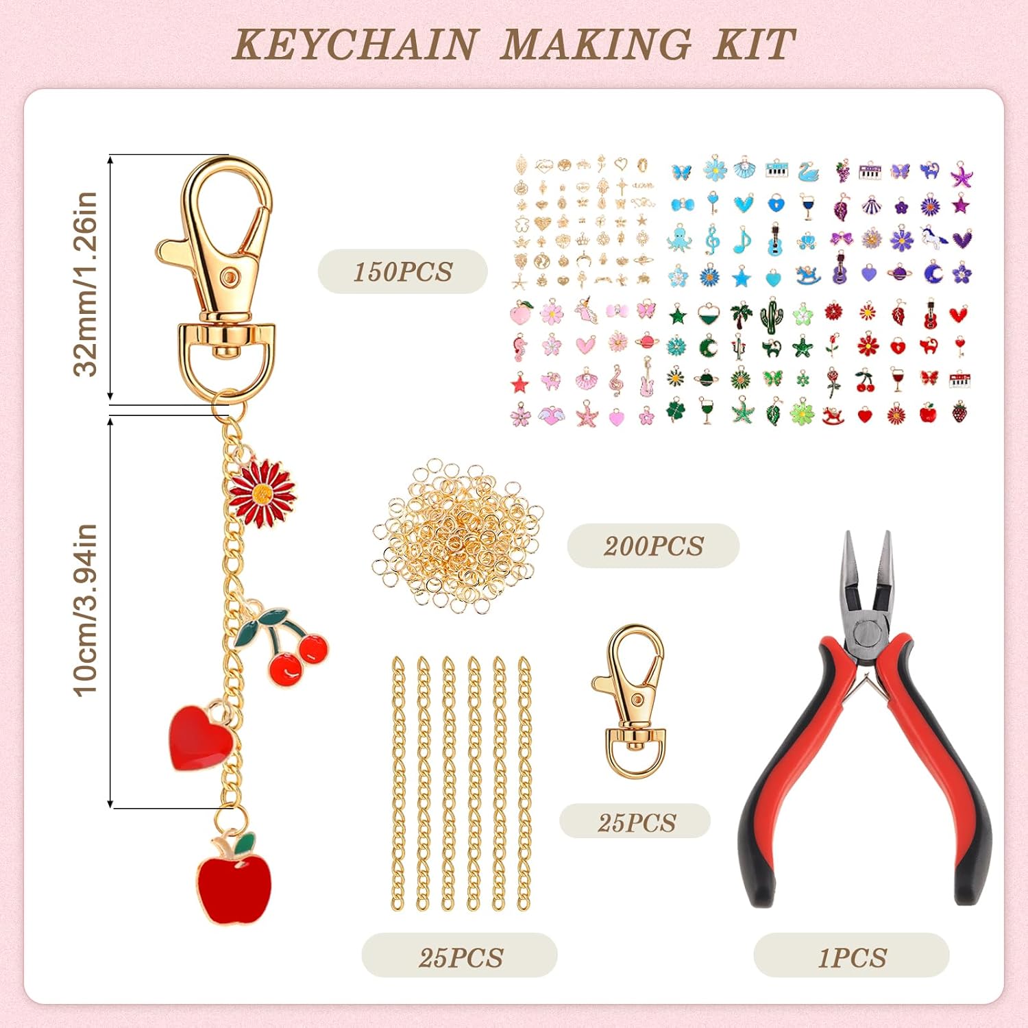 Pengxiaomei 401 Pcs Lip Gloss Charms Keychain, Bag Charm Kit Keychain Making Kits Including 150 Charms Jewelry Keychains Making Supplies for DIY Crafting and Jewelry Gifts - Image 2